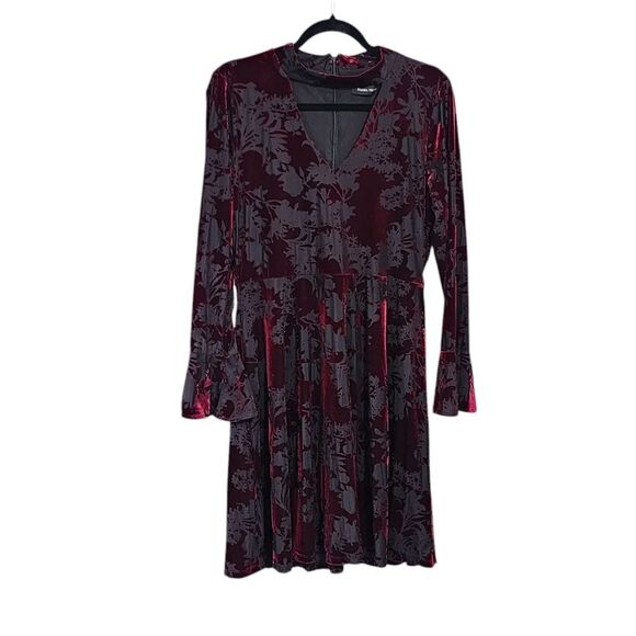 Y2k Midi Dress 12 Floral Burnout Velvet Flare Sleeve Vampire Whimsigoth - Picture 1 of 5